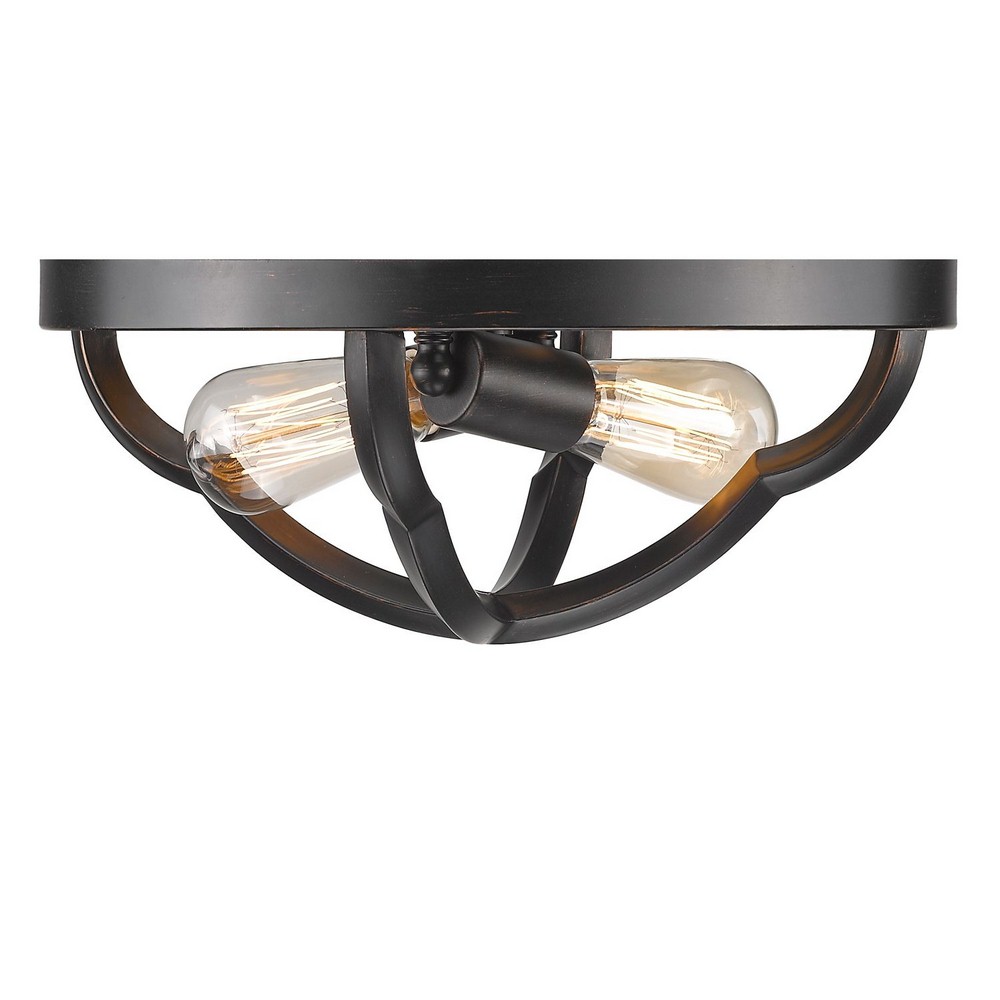 Golden Lighting-5926-FM ABZ-Saxon - 2 Light Flush Mount 6 Inches Tall and 14 Inches Wide   Aged Bronze Finish